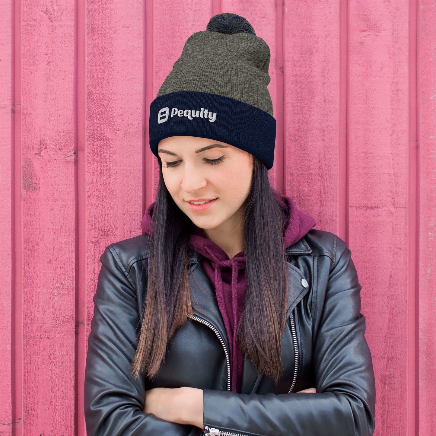 Pequity Puffy Embroidered Logo | Pom-Pom Beanie