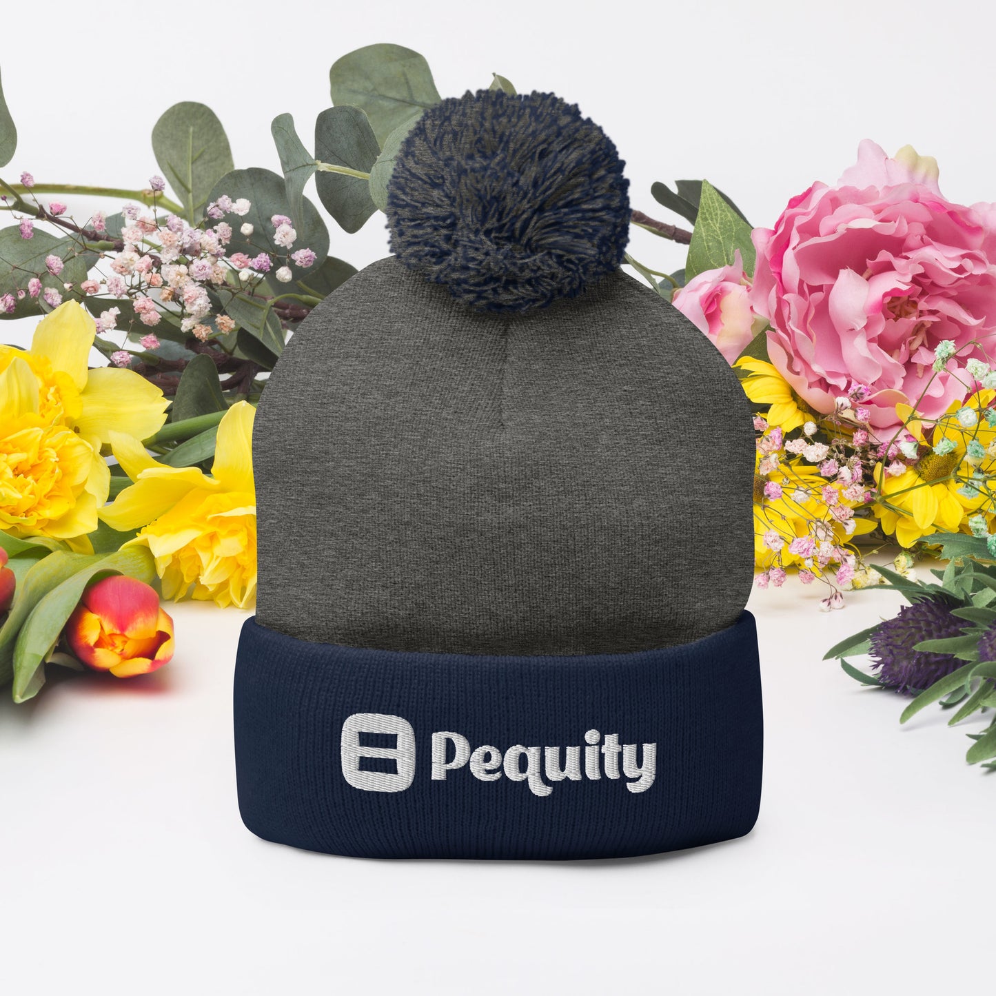 Pequity Puffy Embroidered Logo | Pom-Pom Beanie