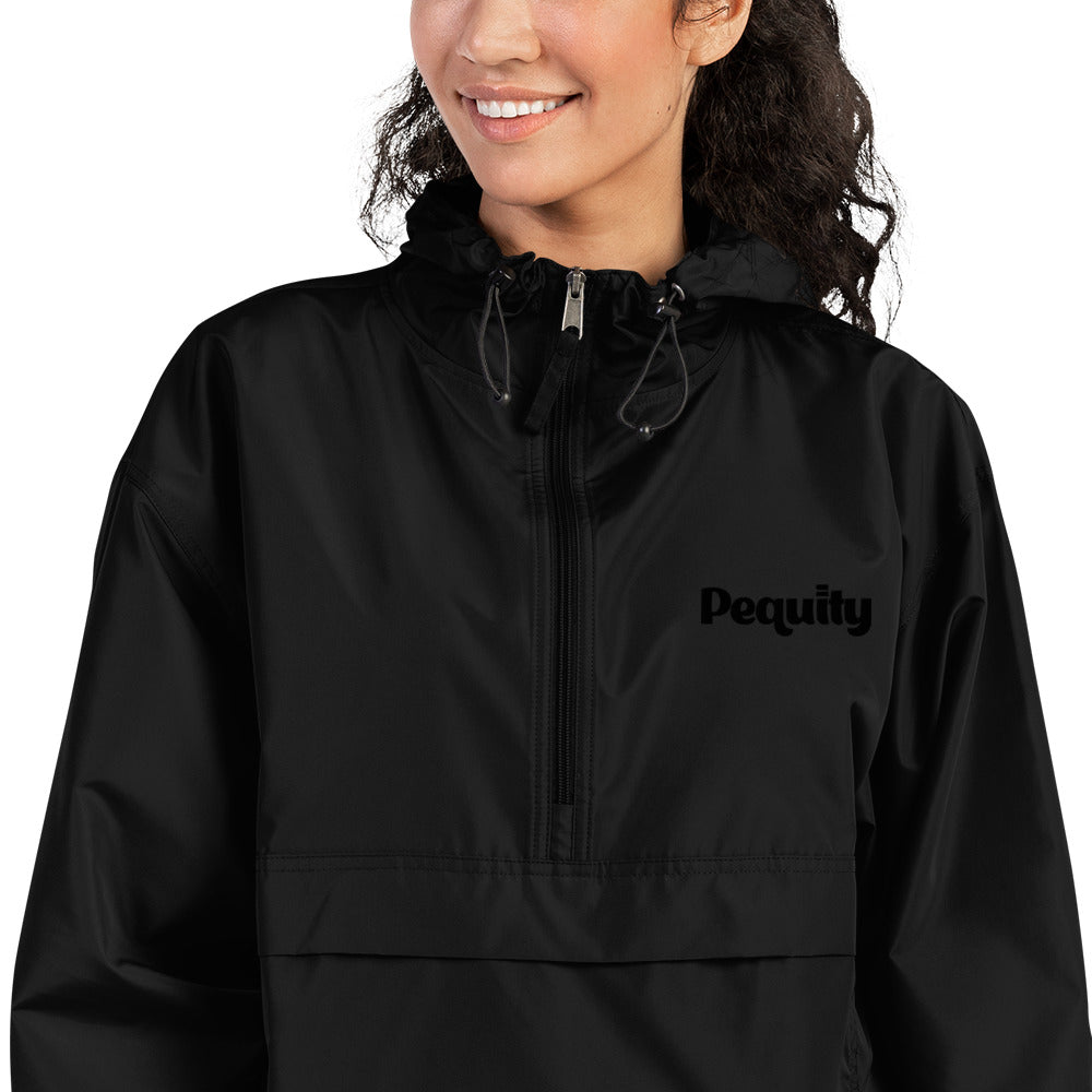 Unisex Black-on-Black Embroidered Champion Packable Jacket