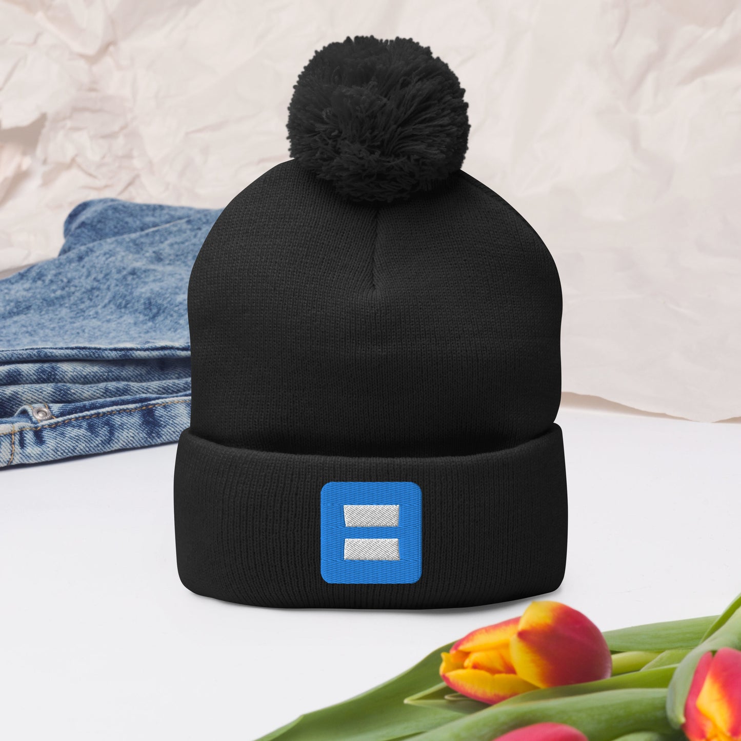 Favicon Puff-Embroidered Pom-Pom Beanie