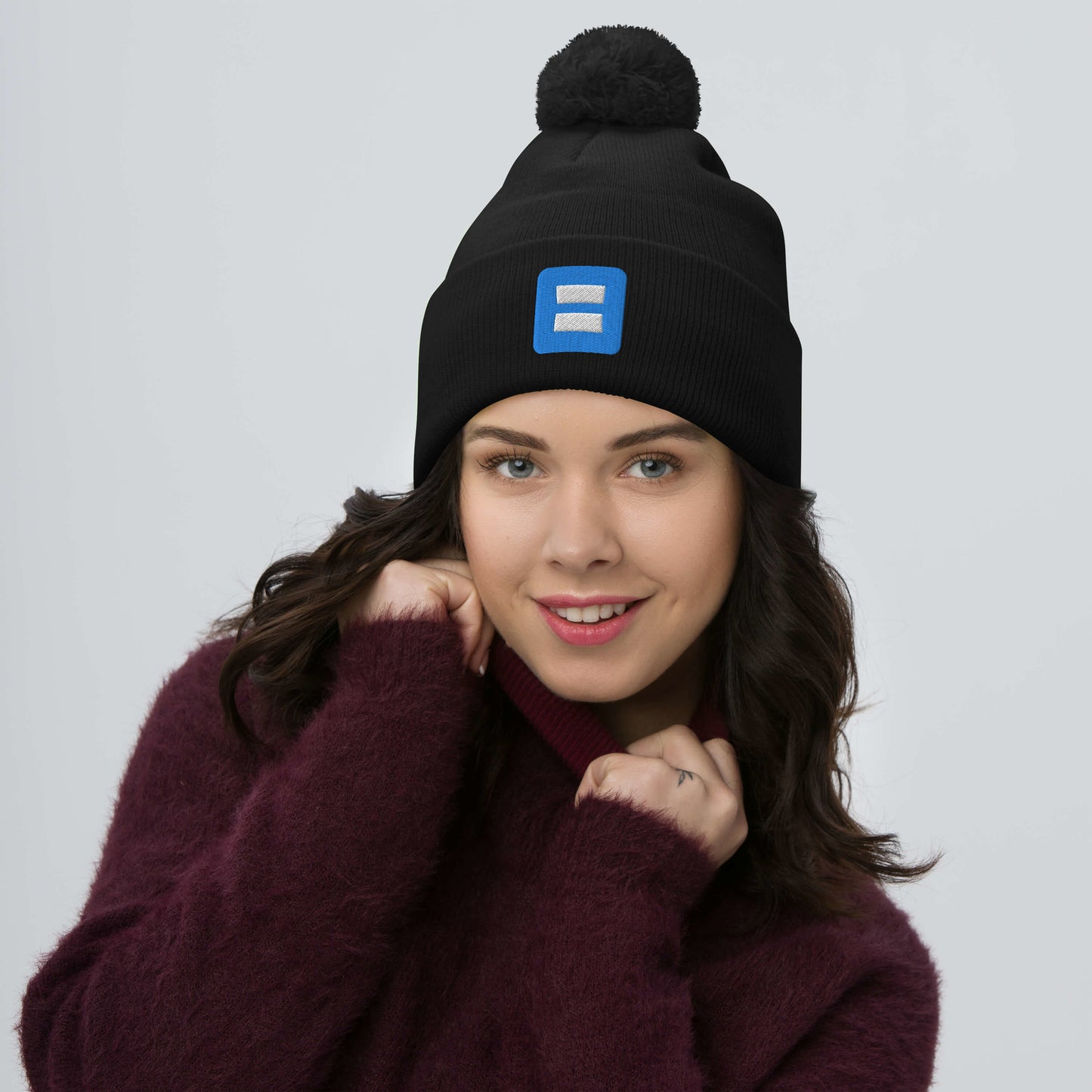 Favicon Puff-Embroidered Pom-Pom Beanie