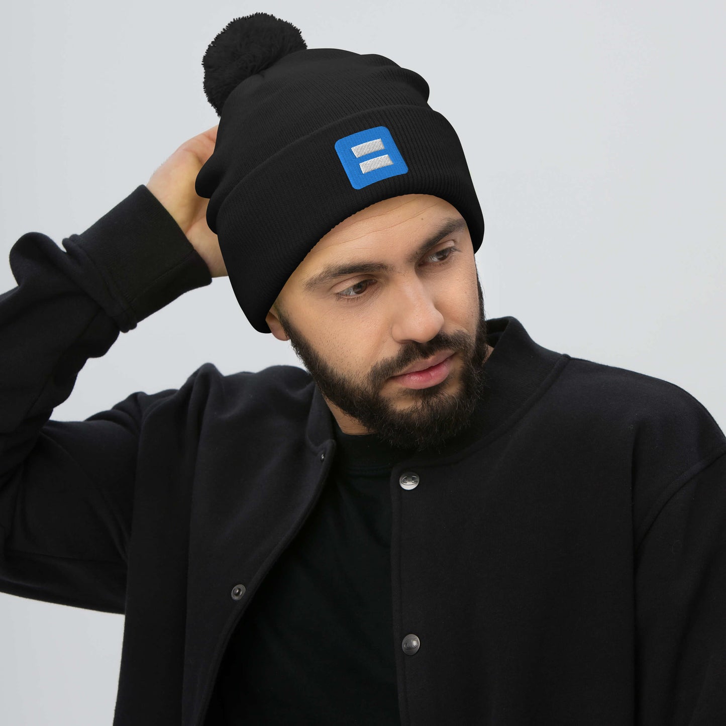 Favicon Puff-Embroidered Pom-Pom Beanie