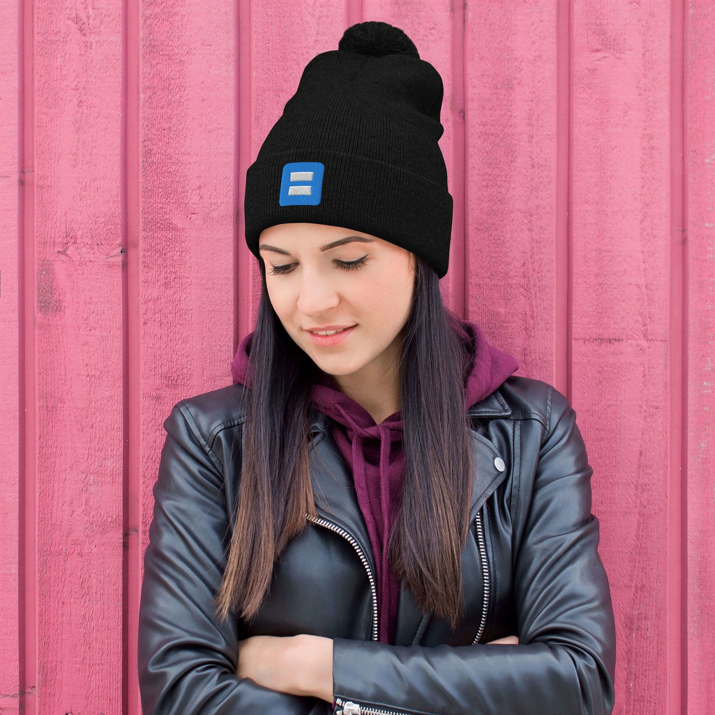 Favicon Puff-Embroidered Pom-Pom Beanie