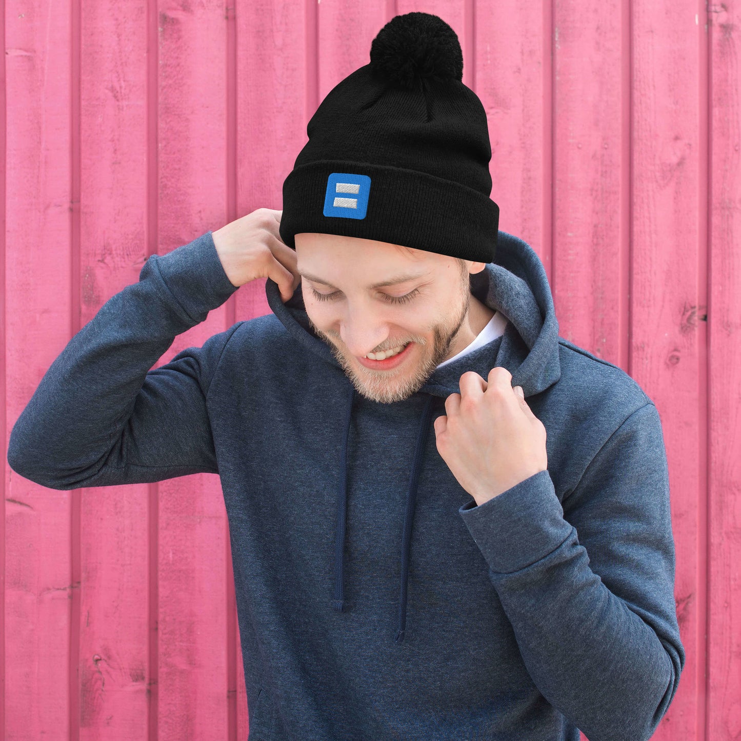 Favicon Puff-Embroidered Pom-Pom Beanie